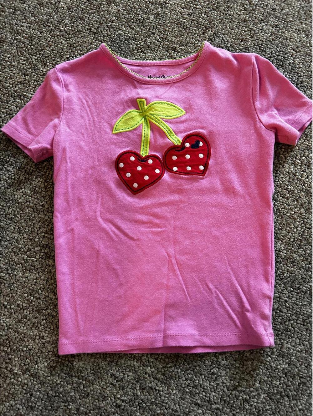 Hartstrings Vintage Girls Pink Cherry Applique T-Shirt Size 14